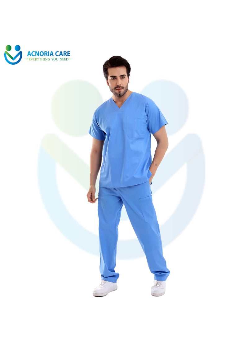 اكنوريا كير سكراب طبي رجالي مكون من قطعتين بلوزة وسروال قطن 100% لون أزرق فاتح- مقاس L- من اكنوريا كير - Image 4