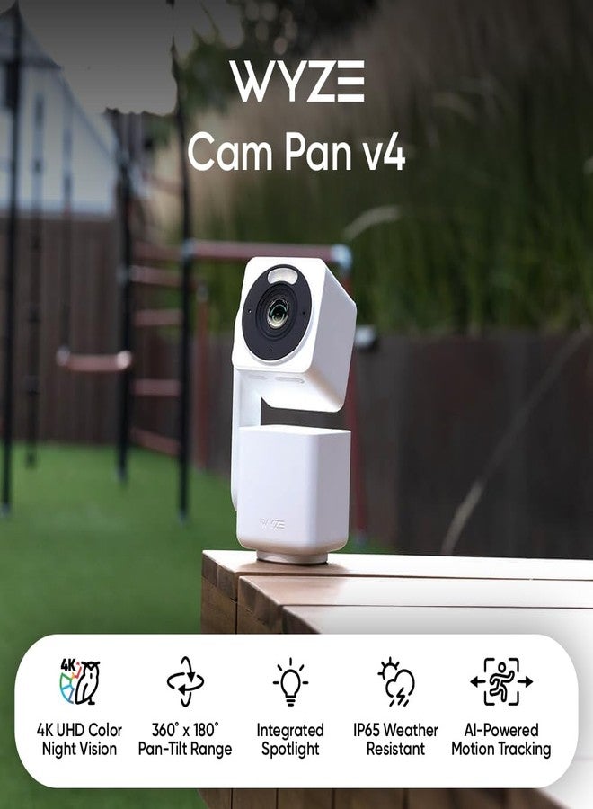 وايز كاميرا WYZE Cam Pan v4 (عبوة من قطعتين)، نظام كاميرات مراقبة منزلية ذكية بدقة 4K، شاشة داخلية/خارجية تعمل بالذكاء الاصطناعي لمراقبة الأطفال/الحيوانات الأليفة/الأشخاص/المركبات، رؤية ليلية ملونة، دوران/إمالة 360 درجة، 2.4 جيجا هرتز و5 جيجا هرتز، متوافقة مع Alexa وGoogle Assistant - Image 2