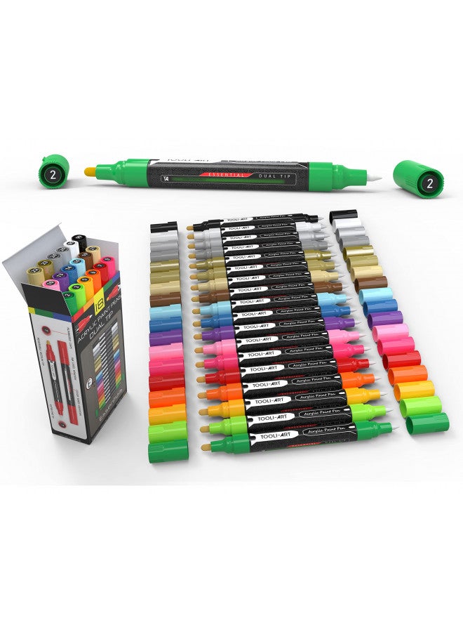 TOOLI-ART Acrylic Markers, Paint Pens Assorted Vibrant Markers for Rock Painting, Canvas, Glass, Mugs, Wood, Ceramic, Fabric, Metal, Scrapbooking. Non Toxic, Quick Dry, Multi-Surface, Lightfast (MEDIUM) - Image 1