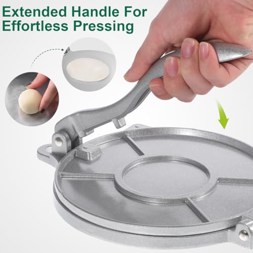 MUCKLILY Tortilla Press 8 Inch, Quesadilla Maker, Dough Press, Pizza Press Roti Press, Masa Roti, Chapati Maker for Flour Tortilla Silver - Image 2