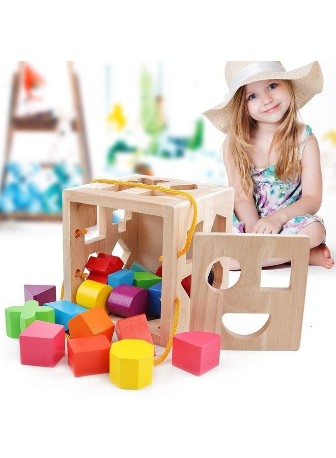 QZMTOY Shape Sorter Toys With 19 Shape Blocksshape Sorting Cube Toy Box Classic Wooden Toys For Toddlers Kidsgift For Girls Boys 24(Natural Solid Wood) - Image 4