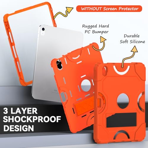 Cantis Case for iPad 11-inch (A16) 2025/ iPad 10th Generation 2022 (10.9 inch), Shockproof Cover 10th Generation with Pencil Holder & Kickstand, Orange - Image 3