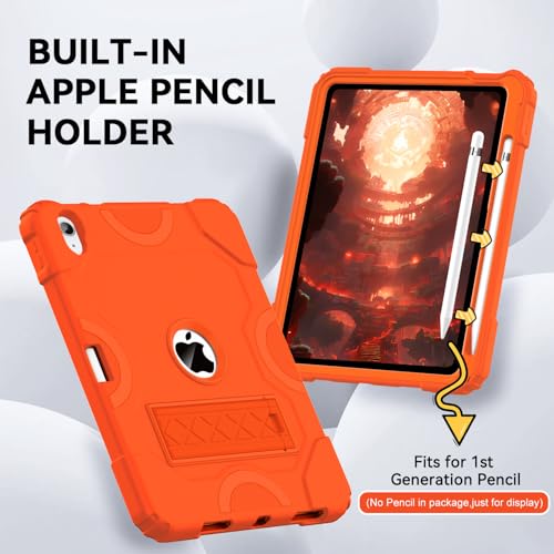 Cantis Case for iPad 11-inch (A16) 2025/ iPad 10th Generation 2022 (10.9 inch), Shockproof Cover 10th Generation with Pencil Holder & Kickstand, Orange - Image 5