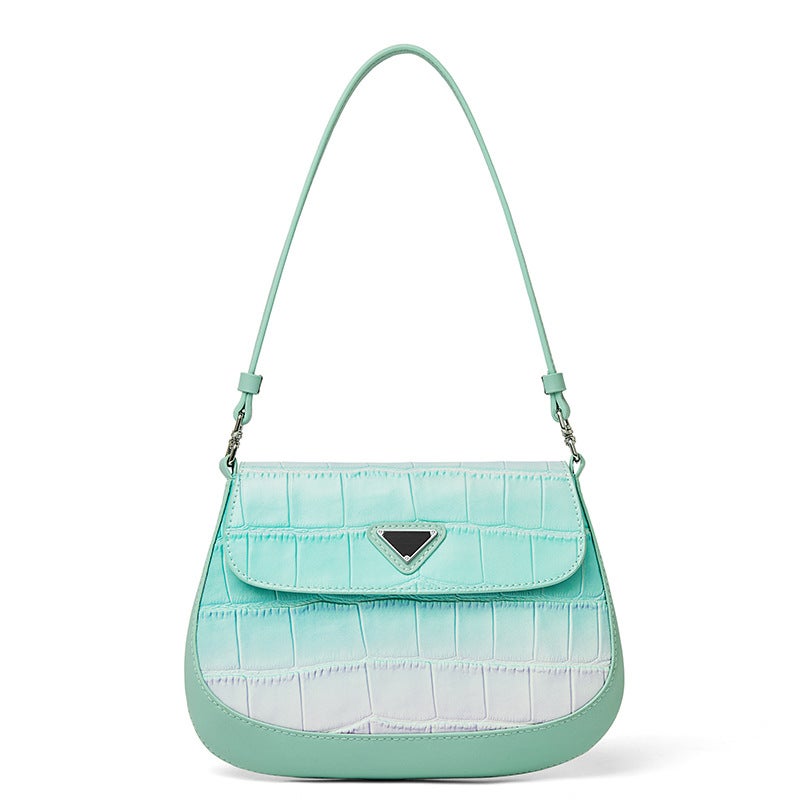 Summer Genuine Leather Underarm Bag Fashion Niche Design Women'S Bag Fresh Underarm Bag Single Shoulder Handbag Color Block - Image 1