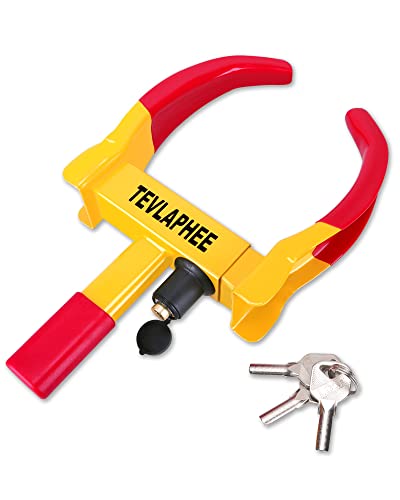 Tevlaphee Universal Wheel Lock Heavy Duty Security Trailer Wheel Lock Anti Theft Wheel Locks for Cars SUV Camper Motorcycle Trailer Great Deterrent Bright Color with 3 Keys (Red-Yellow) - Image 1