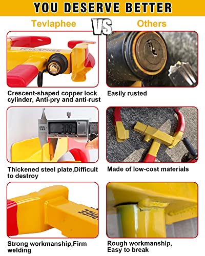 Tevlaphee Universal Wheel Lock Heavy Duty Security Trailer Wheel Lock Anti Theft Wheel Locks for Cars SUV Camper Motorcycle Trailer Great Deterrent Bright Color with 3 Keys (Red-Yellow) - Image 2