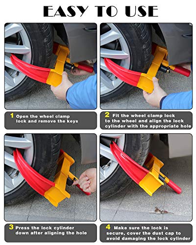 Tevlaphee Universal Wheel Lock Heavy Duty Security Trailer Wheel Lock Anti Theft Wheel Locks for Cars SUV Camper Motorcycle Trailer Great Deterrent Bright Color with 3 Keys (Red-Yellow) - Image 5