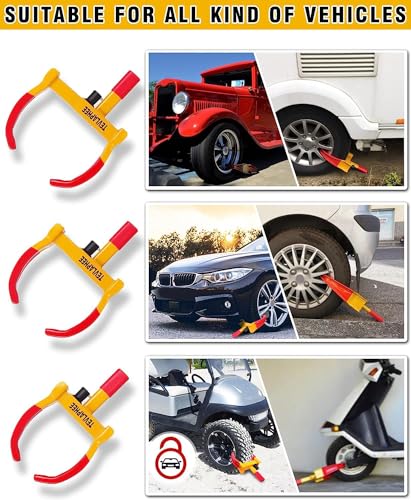 Tevlaphee Universal Wheel Lock Heavy Duty Security Trailer Wheel Lock Anti Theft Wheel Locks for Cars SUV Camper Motorcycle Trailer Great Deterrent Bright Color with 3 Keys (Red-Yellow) - Image 4
