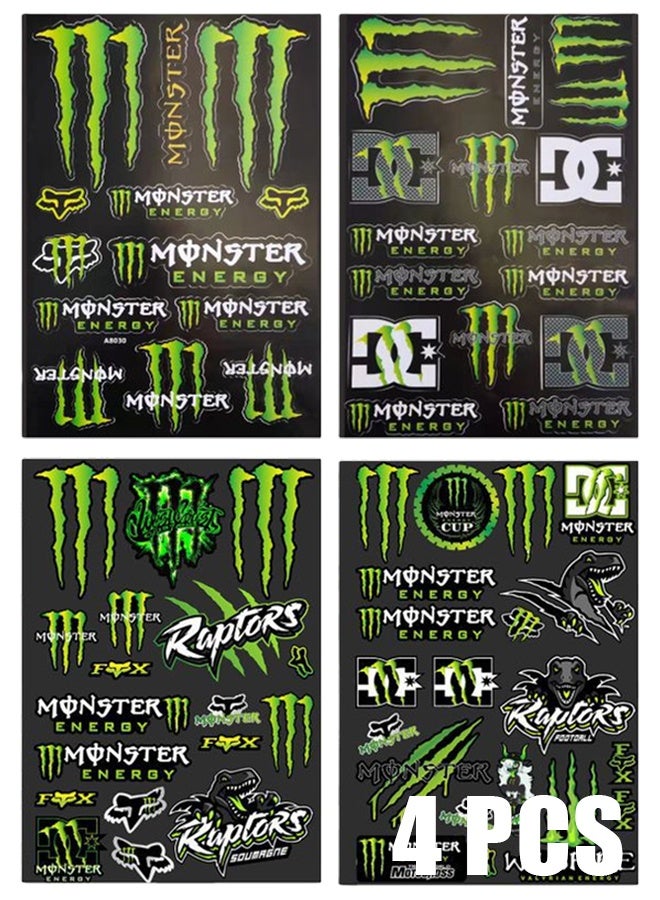Monster Energy 4 pcs Motorbike Stickers Car Decals Motorcycle Stickers Funny Car Stickers Motocross Stickers Motorbike Helmet Stickers Cartoon Decals for Skateboard Laptop Bicycle Helmet - Image 1