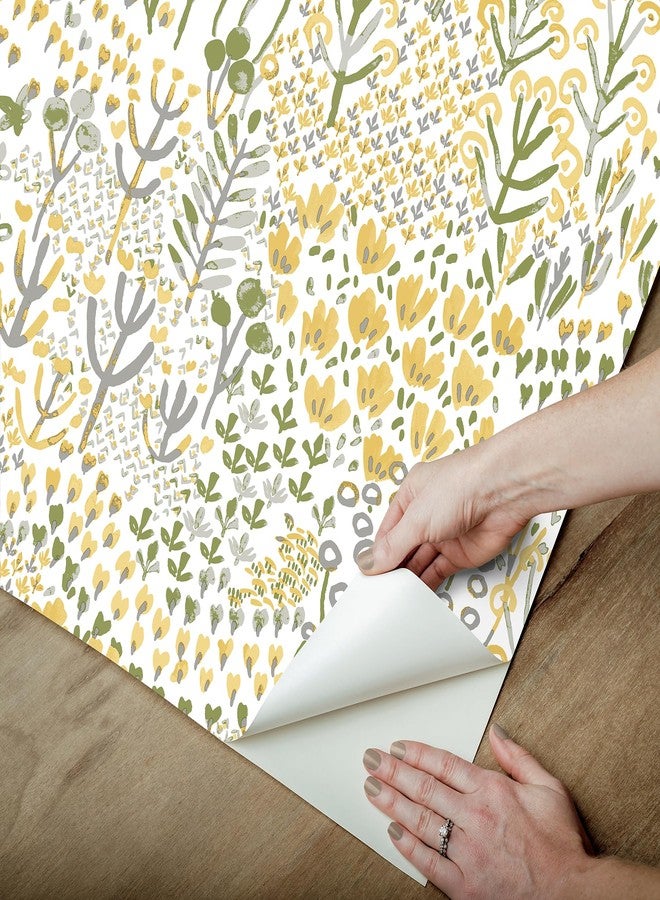 NuWallpaper Flower Parade Yellow Peel and Stick Wallpaper - Image 4