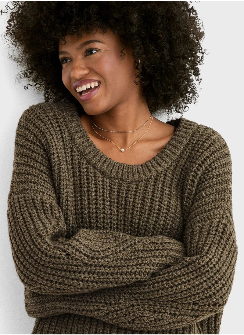 Aerie Crew Neck Ribbed Sweater