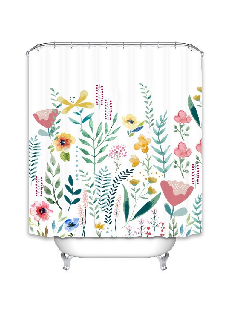 Bluejw Flowers Printed Shower Curtain Waterproof Bathroom Curtain,Shower Curtain180x180cm Washable Bath Curtains,Quick-Drying,Weighted Hem,Shower Curtain With 12 C Type Hooks - Image 1