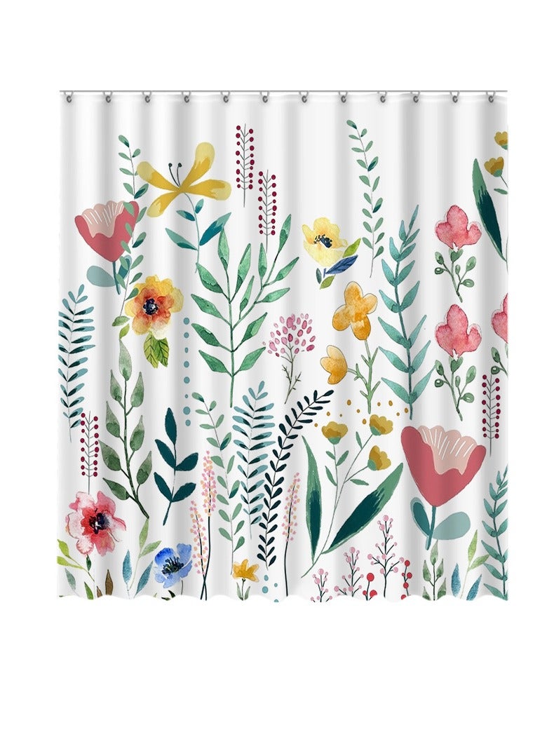 Bluejw Flowers Printed Shower Curtain Waterproof Bathroom Curtain,Shower Curtain180x180cm Washable Bath Curtains,Quick-Drying,Weighted Hem,Shower Curtain With 12 C Type Hooks - Image 2