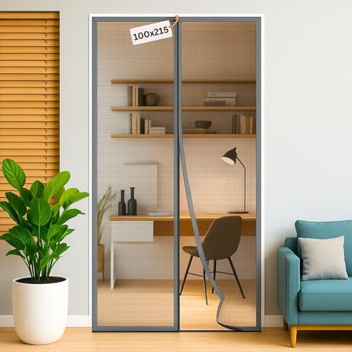 Royalkart 100x215cm Grey | Magnetic Mosquito Net for Door | Fiberglass Screen Curtain with 34 Magnets | Auto-Closing Mesh to Keep Mosquitoes Out - Image 1