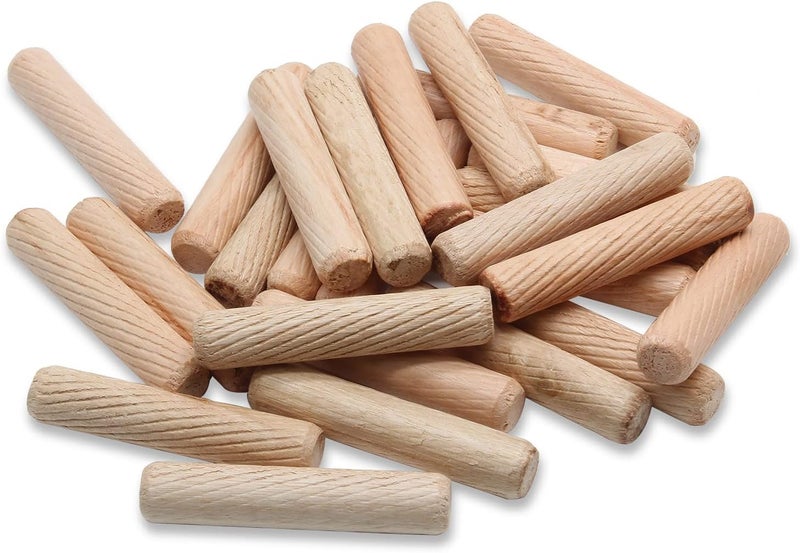 BokWin 100 Pack Wooden Dowel Pins 10mm x 50mm (Approx 3/8" x 2") Wood Fluted Dowels Rods Kiln Dried Fluted and Beveled, Hardwood Crafts Dowel Pegs - Image 1