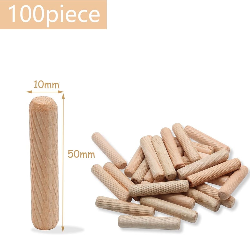BokWin 100 Pack Wooden Dowel Pins 10mm x 50mm (Approx 3/8" x 2") Wood Fluted Dowels Rods Kiln Dried Fluted and Beveled, Hardwood Crafts Dowel Pegs - Image 2
