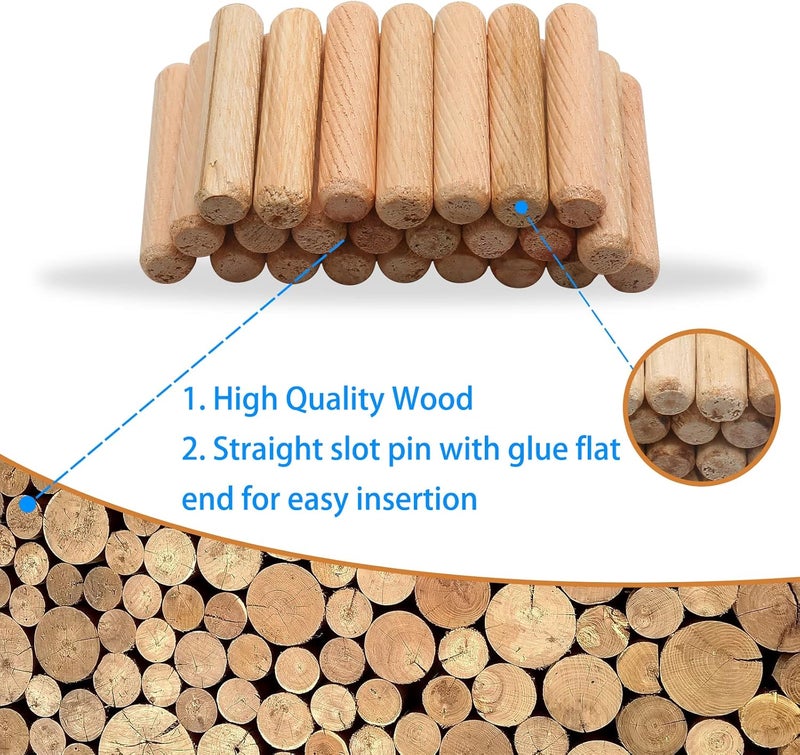 BokWin 100 Pack Wooden Dowel Pins 10mm x 50mm (Approx 3/8" x 2") Wood Fluted Dowels Rods Kiln Dried Fluted and Beveled, Hardwood Crafts Dowel Pegs - Image 3