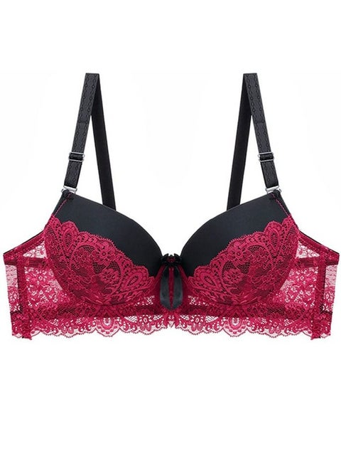 Comfy B C Cup Thin Cup Lace Bra Red And Black Color Matching