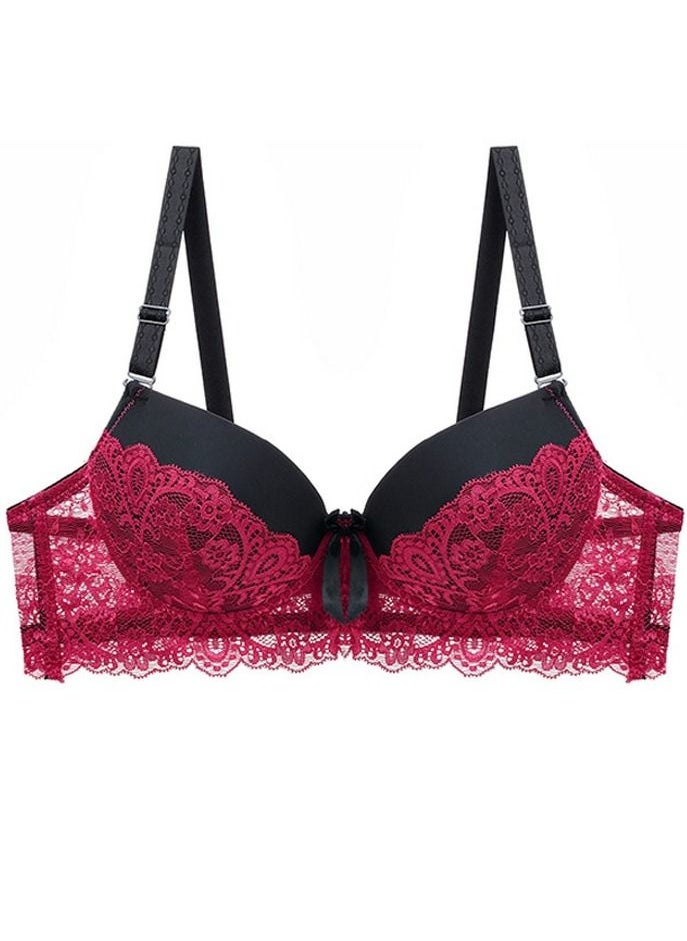 Generic - Comfy B C Cup Thin Cup Lace Bra Red And Black Color Matching - Image 1