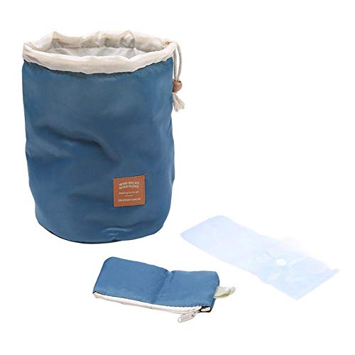 Aeoss Drawstring Barrel Travel Toiletry Bag, 3-Piece Portable Makeup Organizer Set with Small Zipper Pouch and Clear Brush Case - Image 1