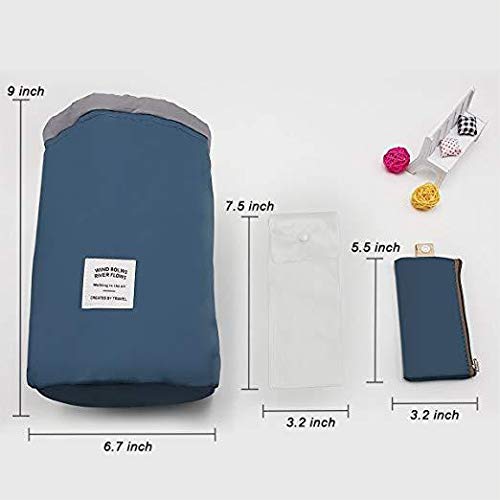 Aeoss Drawstring Barrel Travel Toiletry Bag, 3-Piece Portable Makeup Organizer Set with Small Zipper Pouch and Clear Brush Case - Image 2