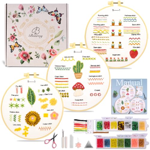 Bonroy Beginners Embroidery Kit for Adult Beginners, Beaded Embroidery Kit, Beginner Bead Embroidery Practice (BY-BD-S) - Image 1