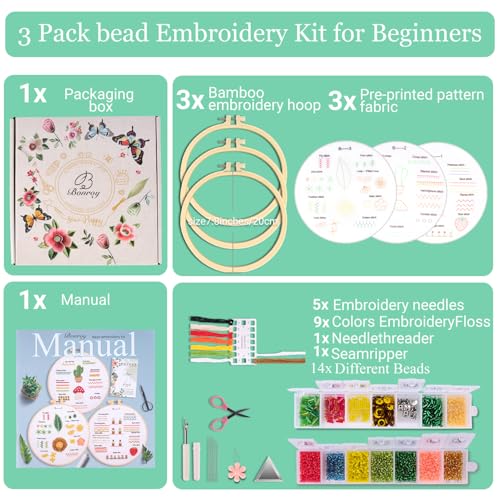 Bonroy Beginners Embroidery Kit for Adult Beginners, Beaded Embroidery Kit, Beginner Bead Embroidery Practice (BY-BD-S) - Image 2