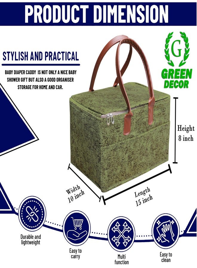 GREEN DECOR - Non Woven Fabric Cute Diaper Caddy Bag with Handles & Zip Lock for Smart Mothers Baby Diaper Caddy Wipes Storage Organizers,Foldable and Portable(Polka Print Green-15X10X8 Inch) - Image 2