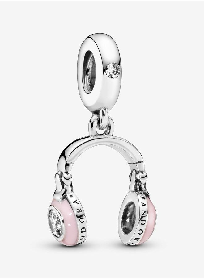 PANDORA - PANDORA Headphones 925 Sterling Silver Dangle with Clear Cubic Zirconia and Pink Enamel 797902EN160 - Image 1