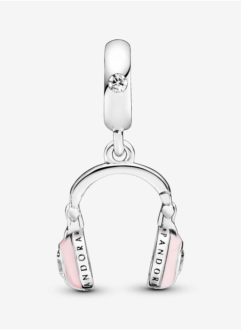 PANDORA - PANDORA Headphones 925 Sterling Silver Dangle with Clear Cubic Zirconia and Pink Enamel 797902EN160 - Image 1