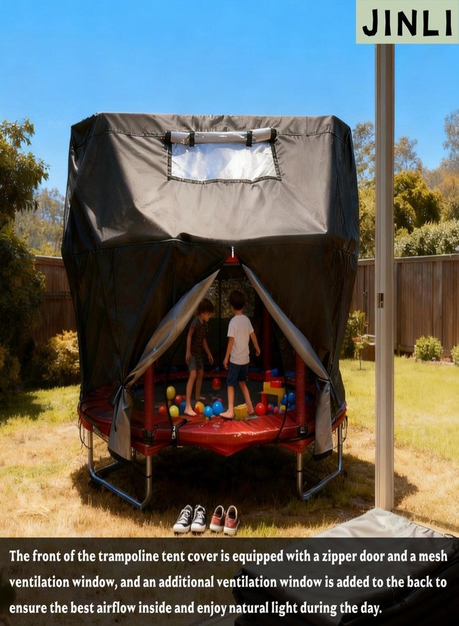 JINLI 55-inch Round Trampoline Tent Heavy-Duty 600D Outdoor Waterproof, UV-Resistant and Windproof Protective Cover - Trampoline Cover Suitable for 55-inch Children's Trampolines with Fences - Black - Image 5