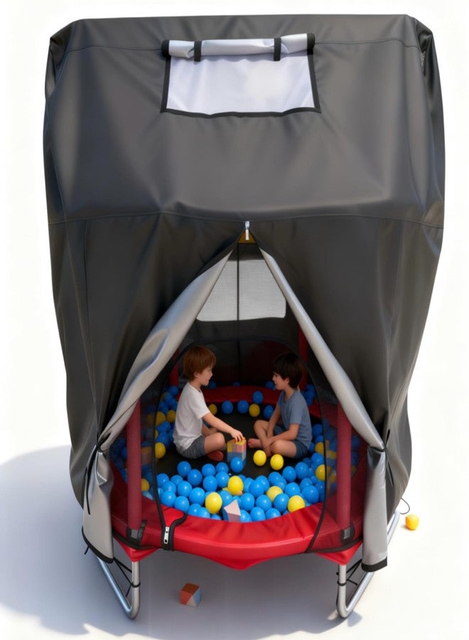 JINLI 55-inch Round Trampoline Tent Heavy-Duty 600D Outdoor Waterproof, UV-Resistant and Windproof Protective Cover - Trampoline Cover Suitable for 55-inch Children's Trampolines with Fences - Black - Image 1