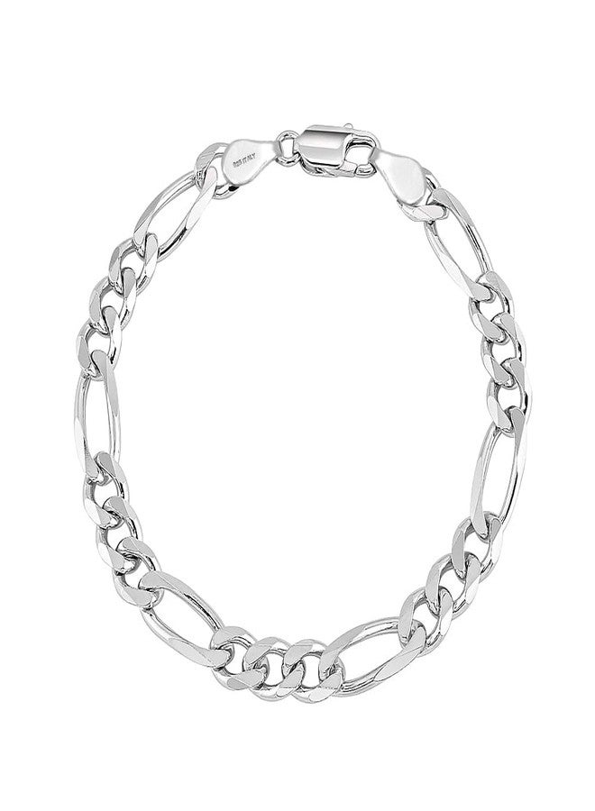 LeCalla Solid 925 Sterling Silver Figaro Link Chain Bracelet | Italian Diamond-Cut Figaro Chain Bracelet for Women Men, Made in Italy (7, 7.5, 8, 8.5, 9 Inches), Length 8.5 IN(Women X-Large & Men - Image 1