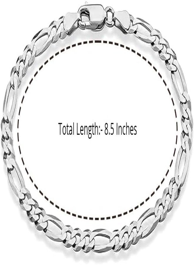 LeCalla Solid 925 Sterling Silver Figaro Link Chain Bracelet | Italian Diamond-Cut Figaro Chain Bracelet for Women Men, Made in Italy (7, 7.5, 8, 8.5, 9 Inches), Length 8.5 IN(Women X-Large & Men - Image 5
