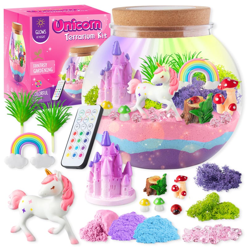 JOYEEMAX Unicorn LightUp Terrarium Kit for Kids LED Night Light Birthday Gift for Girls Ages 4 5 6 7 812 Year Old Unicorn Toys for Girls DIY Arts and Crafts Kit for Kids - Image 2