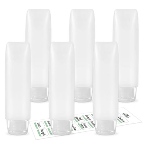 Guokoo 6 Pcs 1 oz Travel Size Toiletries Refillable Travel Bottles, Squeeze Travel Toiletry Bottles with Labels for Toiletry Makeup Travel Containers - Image 1