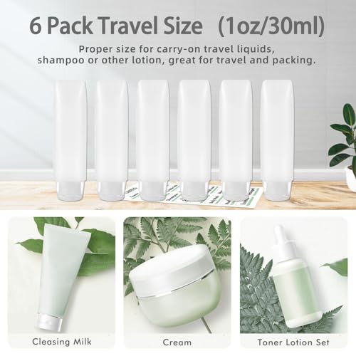 Guokoo 6 Pcs 1 oz Travel Size Toiletries Refillable Travel Bottles, Squeeze Travel Toiletry Bottles with Labels for Toiletry Makeup Travel Containers - Image 3