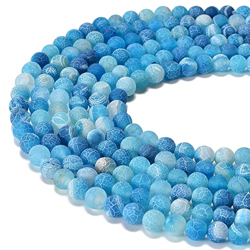 jodaying 8mm Froasted Blue Agate Round Natural Gematone Loose Beads for Jewelry Making DIY 1 Strand 15