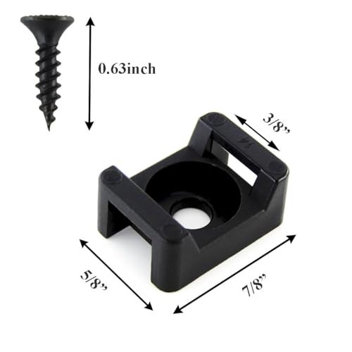 HS Saddle Type Cable Zip Tie Mounts Base Kit with Screw Hole,Set Strong 6 Inch Nylon Cable Ties and Screws Each 100 PCS,Wire Clips Anchor Management Fastener for Baseborad,Wall or Desk,Black - Image 2