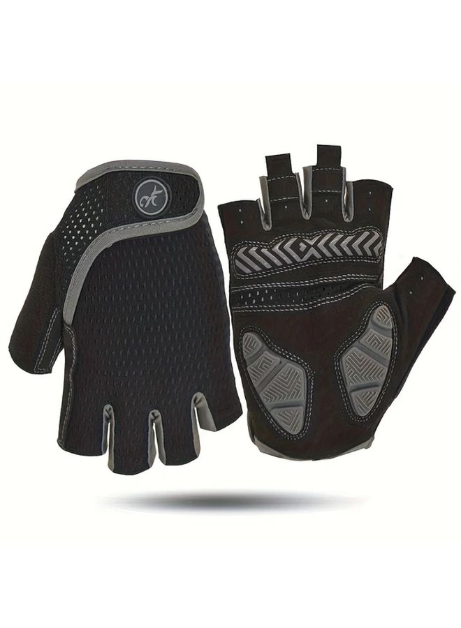 Gray Gray Half Finger Neutral Cycling Gloves Breathable Sports Fitness Gloves For Road Cycling Mountain Biking And Commuting - Image 2
