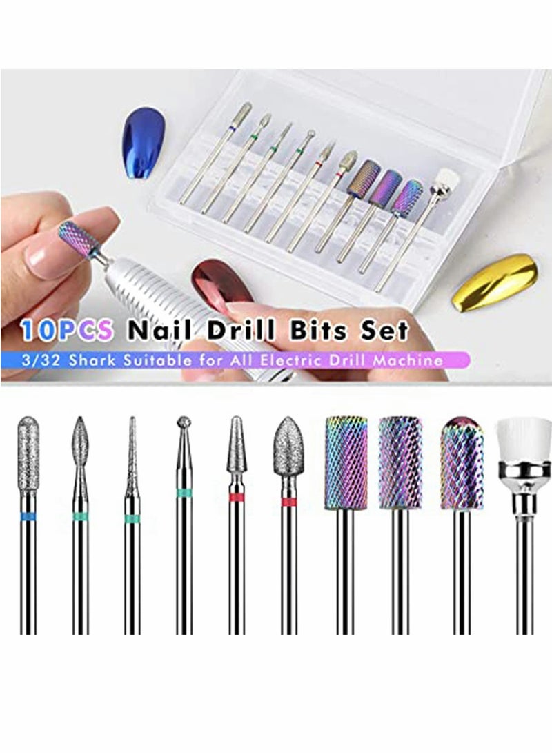 Nail Drill Bits Set - Professional Efile Bits for Acrylic and Gel Nails - 10Pcs 3/32 inch Nail Bits - Cuticle Tools Kit for Manicure - Image 5