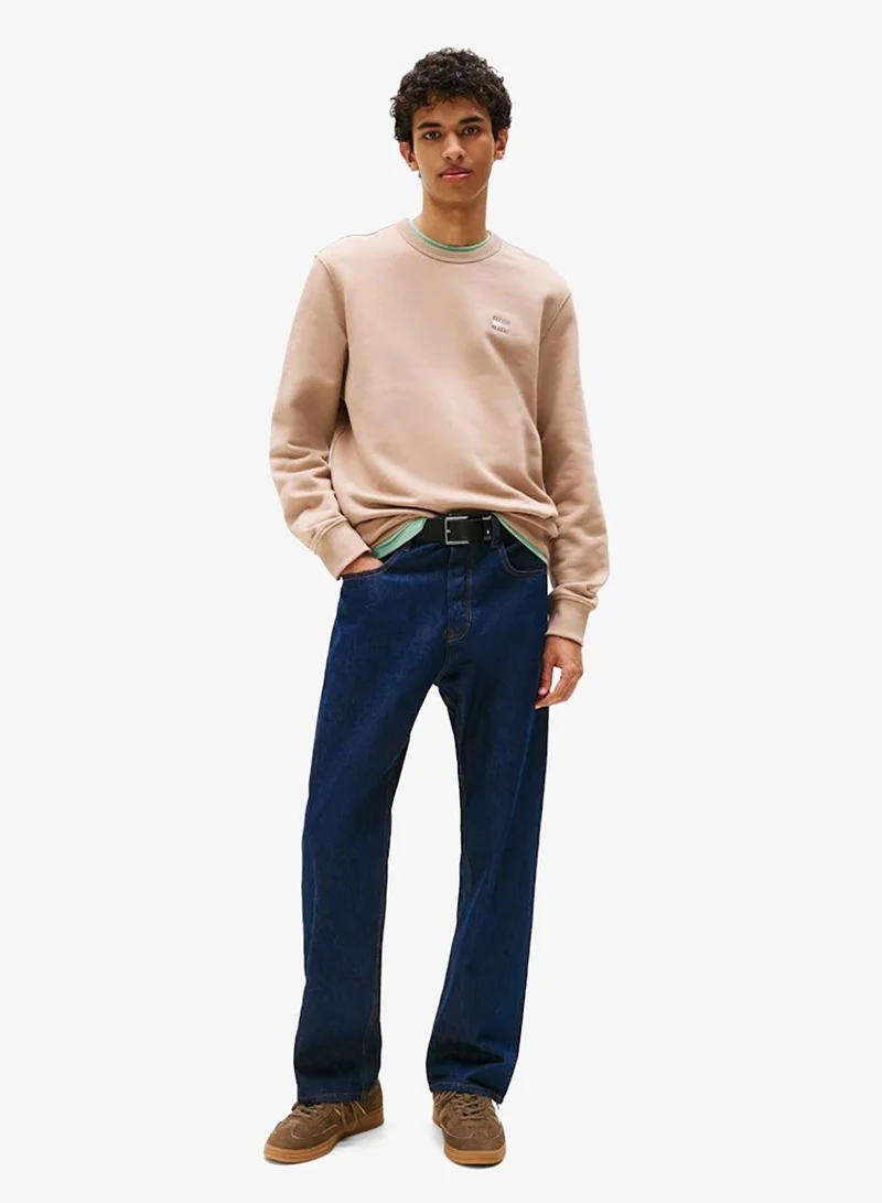 Tommy Jeans Coastal Taupe Tonal Badge Crew Regular Fit Pullover Sweatshirt for Men | Best Price UAE
