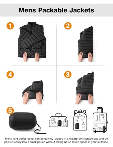 TBMPOY Mens Lightweight Packable Puffer Winter Jackets Puffy WaterResistant Bubble Insulated Coat for Travel Ski Hiking Black XXL - Image 3