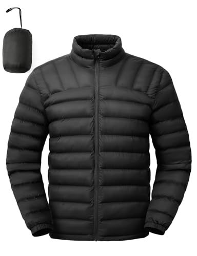 TBMPOY Mens Lightweight Packable Puffer Winter Jackets Puffy WaterResistant Bubble Insulated Coat for Travel Ski Hiking Black XXL - Image 1