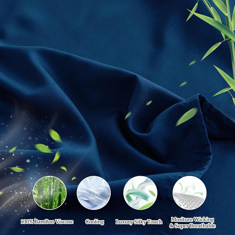 Simple&Opulence 100% Viscose from Bamboo Sheet Set 3Pcs, Cooling for Hot Sleepers, Soft Breathable Bed Sheets Set, 15" (38cm) Deep Pockets, Luxury Hotel Silky Bedding Sheets (Navy,Twin) - Image 2
