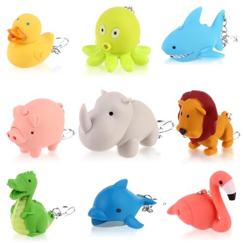 Oppaxf 9 PCS Animal Flashlight Pediatric Nurse Badge Flashlight Keychain Dolphin Lion Flamingos Dinosaur Shark Rhino Octopus Duck Pig - Image 1