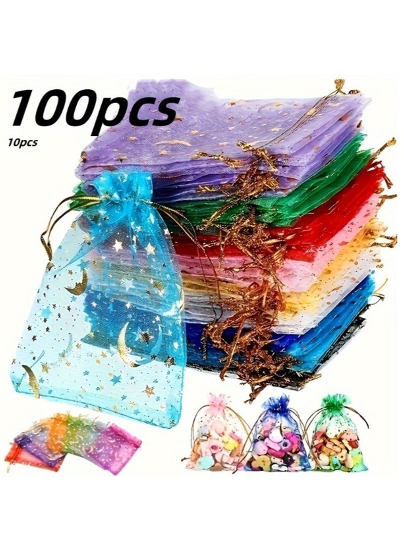 100 قطعة من أجهزة الكمبيوتر هدية حفل الزفاف حقائب هدايا صغيرة، 2.8x3.6 في (7x9 سم) أكياس أورغانزا الذهبية لحفلة هدايا أكياس، أكياس الحلوى للشركات الصغيرة، أكياس الشبكة (اللون) - Image 1