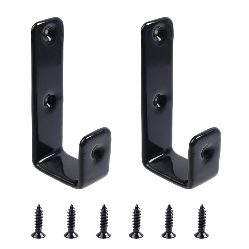 Geesatis 2 Pcs Bed Ladder Hooks Utility Hooks Hanger J Hooks Heavy Duty Metal Pvc Coated For Bed Decoration Hook Tool With Mounting Screws Black Inside 1""/25Mm - Image 1