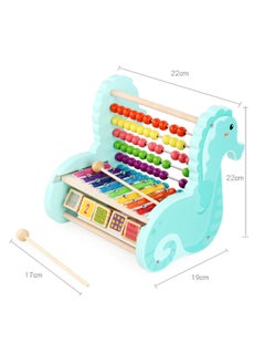 Generic Seahorse Cute Three-In-One Children'S Wooden Multifunctional Octave Piano, Calculation Frame Educational Beaded Early Education Toy  - Image 2