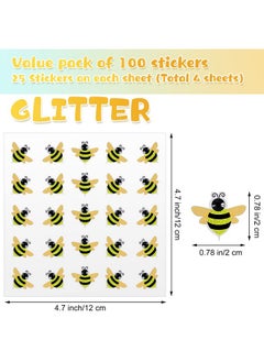 Zonon 4 Sheets 100 Pcs Glitter 3D Bee Design Stickers Summer Honey Bee Dimensional Sticker Selfadhesive Pvc Waterproof Tiny Bee Decals Cute Embellishment For Diy Craft Decoration Card Scrapbooking Ornament  - Image 2